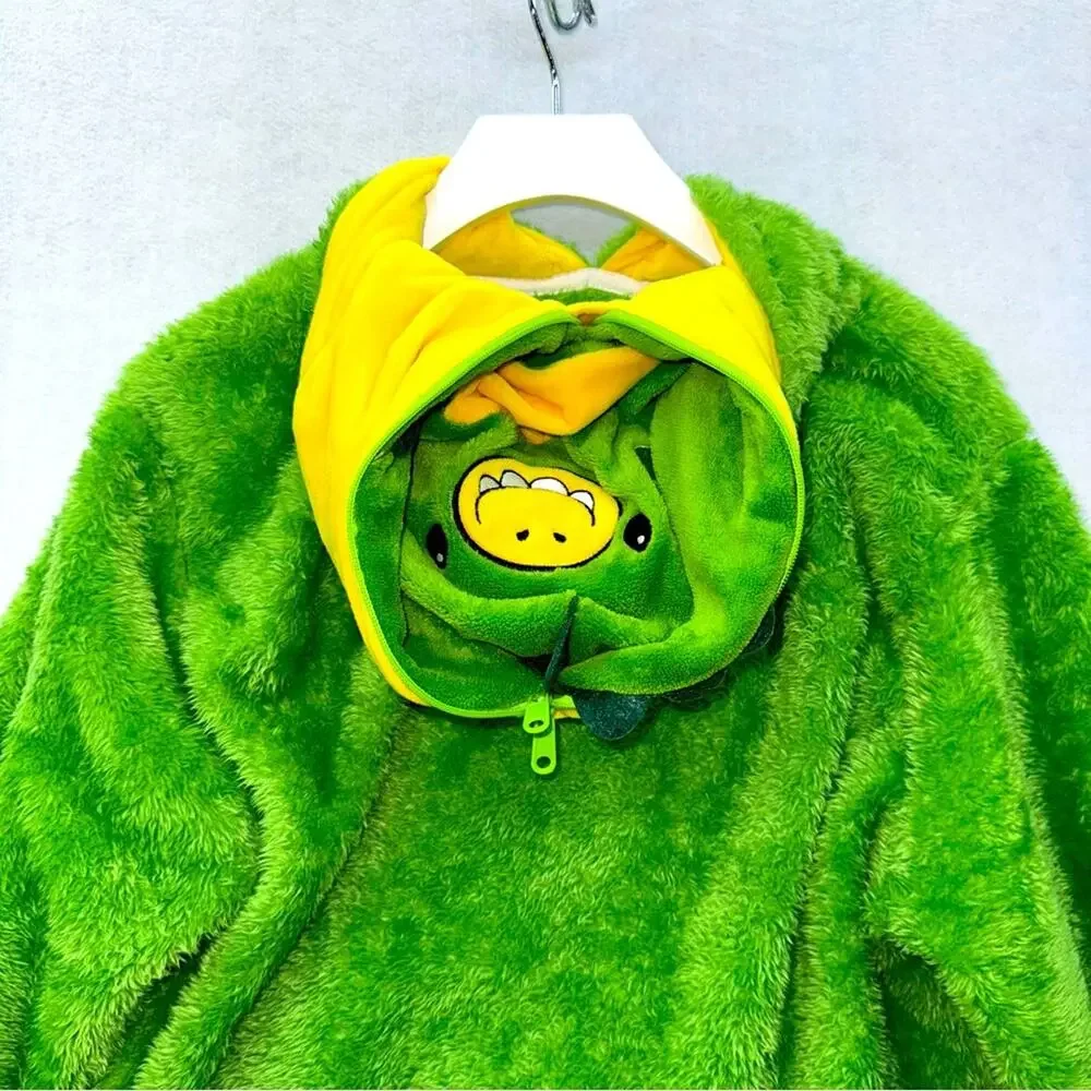 Huggle Pets Kids Green Dinosaur Hoodie Sweatshirt and Packable Plush Toy/Pillow